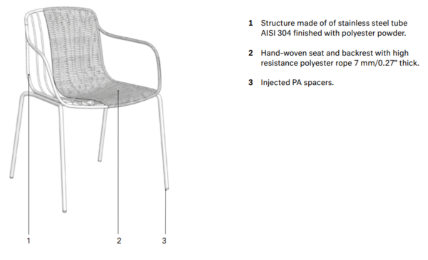 Lapala Expormim Krzesło z podłokietnikami ręcznie wyplatane