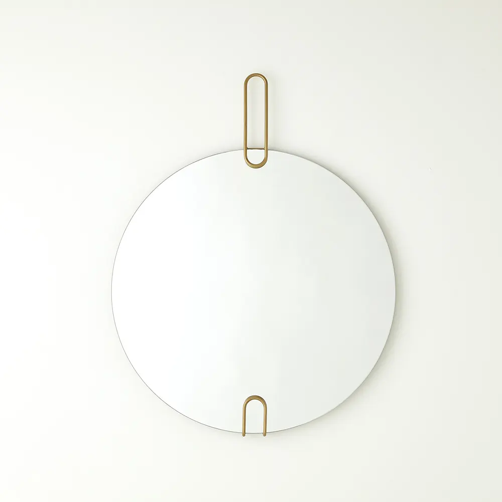 Współczesne okrągłe lustro ze złotymi metalowymi akcentami (Gold)