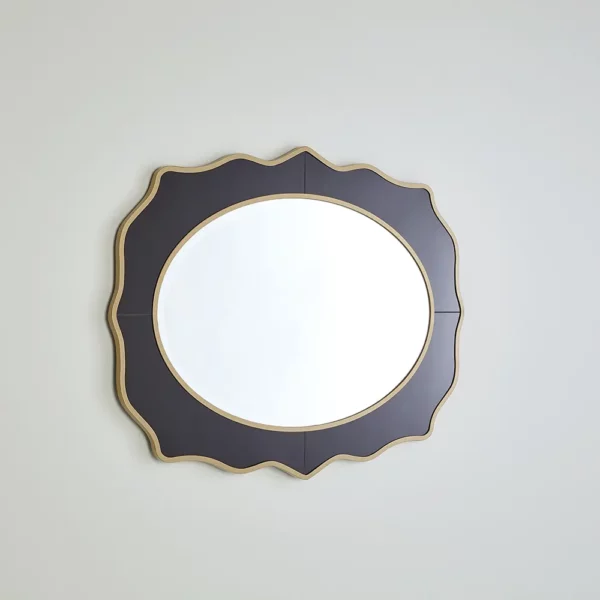 Owalne fazowane lustro z czarną szklaną ramą (Gold)