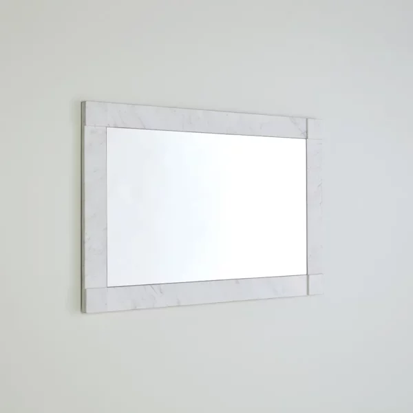 Prostokątne lustro z białego marmuru z wypukłymi narożnikami
