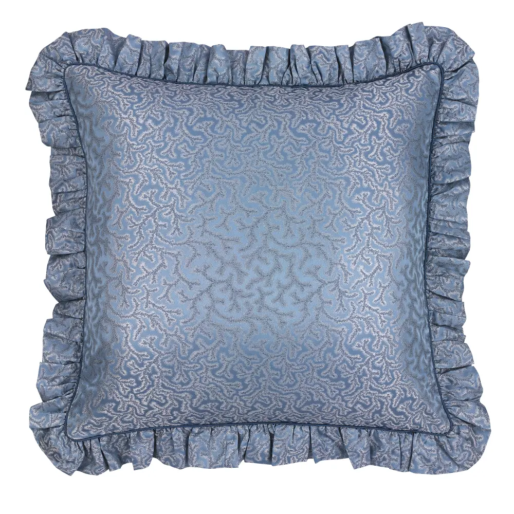 Jedwabna kwadratowa poduszka z falbanami Coral Fern Gingerlilly (Niebieski)