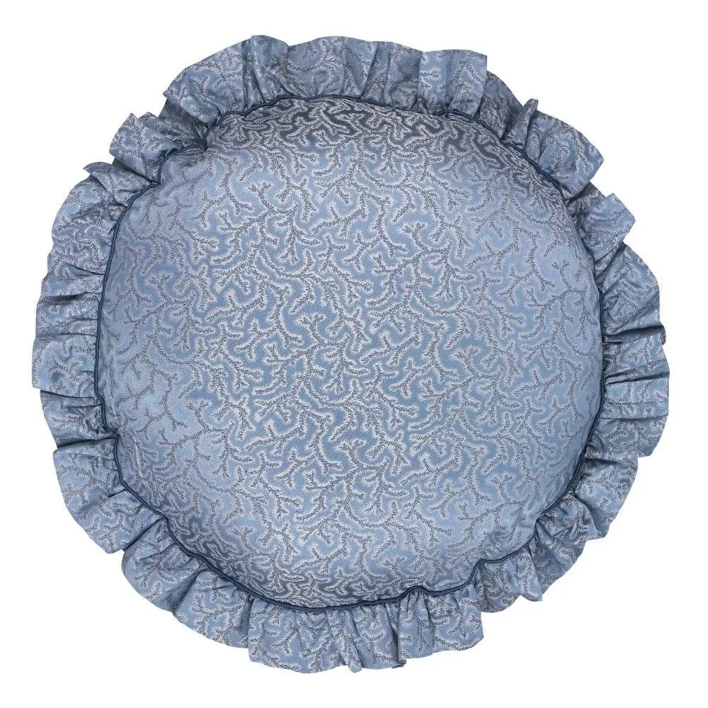 Jedwabna okragła poduszka ozdobna Coral Fern Gingerlilly (Niebieski)
